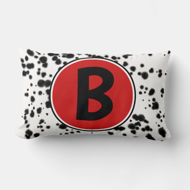 Black White Red Dalmatian Spots Lumbar Cushion (Front)