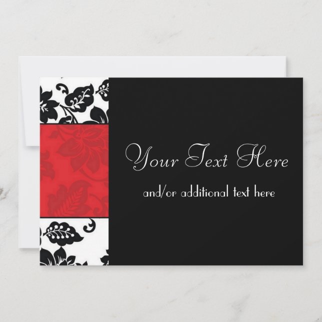 Black, White & Red Damask Border Invitation (Front)