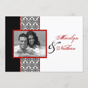 Black White Red Damask Photo Wedding Invite