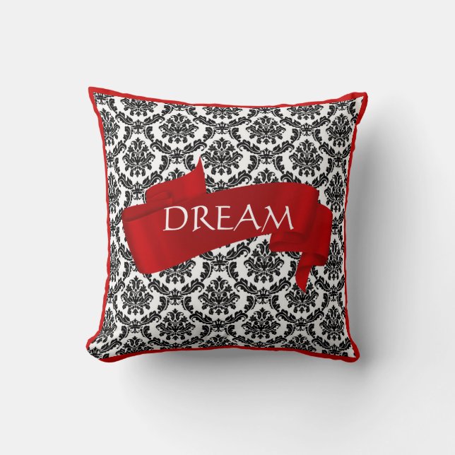 Black,White & Red Damask Pillow 2 SPLIT SIDES (Front)