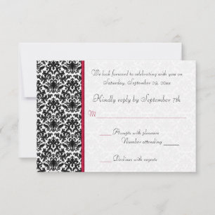 Black, White, Red Damask RSVP Card