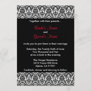 Black/White/Red Damask Wedding Invitation