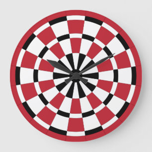 Black White & Red Dartboard Large Clock