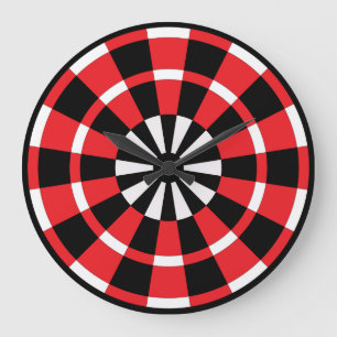 Black White & Red Dartboard Large Clock