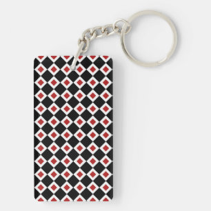Black, White, Red Diamond Pattern Key Ring
