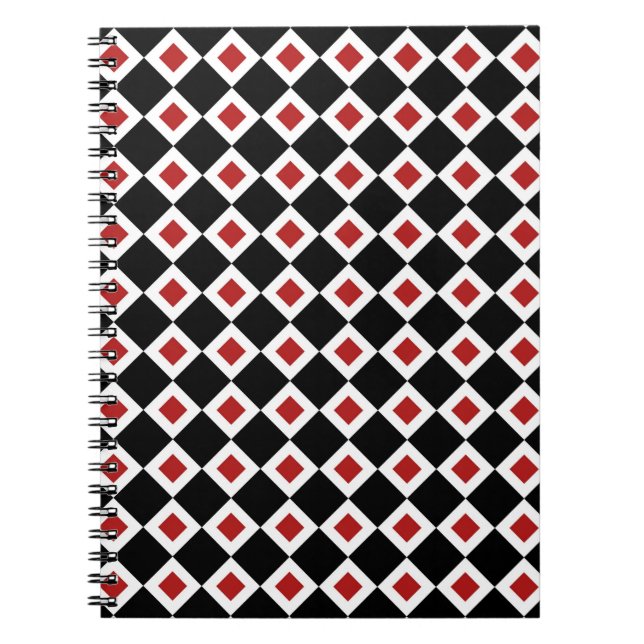 Black, White, Red Diamond Pattern Notebook (Front)