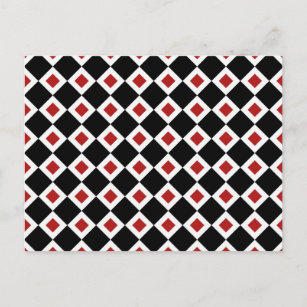 Black, White, Red Diamond Pattern Postcard