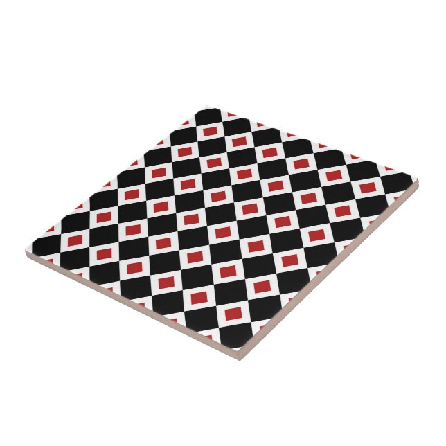 Black, White, Red Diamond Pattern Tile (Side)