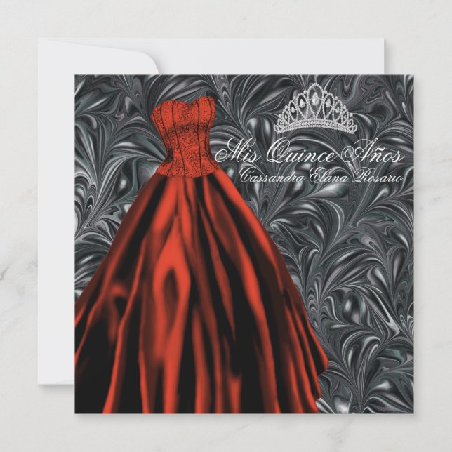 Black White Red Dress Black Red Quinceanera Invitation (Front)