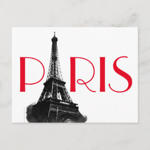 Black & White Red Eiffel Tower Paris Travel Postcard