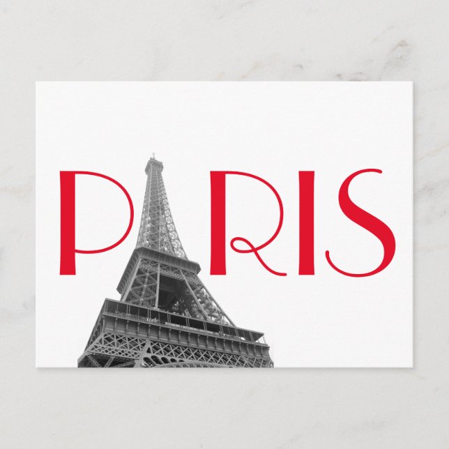 Black & White Red Eiffel Tower Paris Travel Postcard (Front)