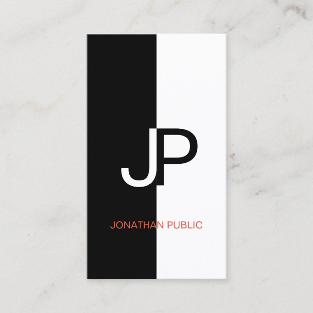 Black White Red Elegant Design Trendy Monogram Business Card (Front)