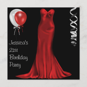 Black White Red Formal Dress 21st Birthday Invitation