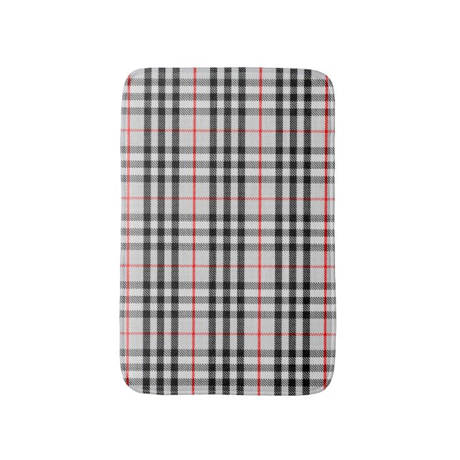 Black White Red Gingham | Classic Chequered Fabric Bath Mat (Front Vertical)