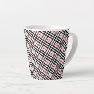 Black White Red Gingham Classic Chequered Fabric Latte Mug