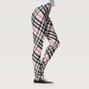 Black White Red Gingham Classic Chequered Fabric Leggings