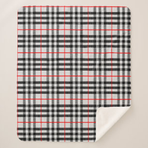 Black White Red Gingham   Classic Chequered Fabric Sherpa Blanket