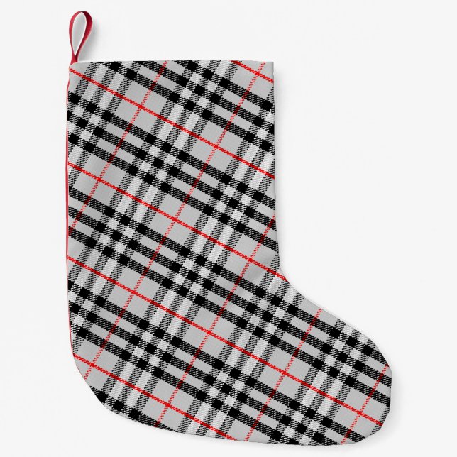Black White Red Gingham | Classic Chequered Fabric Small Christmas Stocking (Front)