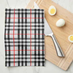 Black White Red Gingham Classic Chequered Fabric Tea Towel