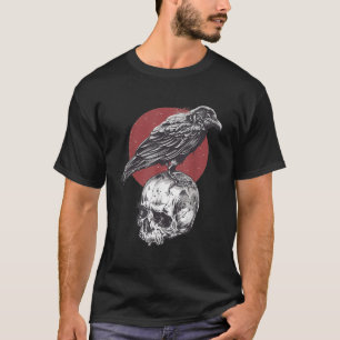 Black white red goth occult design Skull Raven or T-Shirt