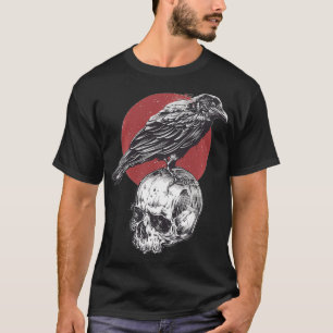 Black, white & red goth occult design Skull Raven T-Shirt