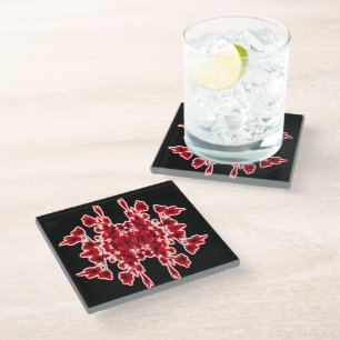 Black White Red Graphic Abstract Pattern Glass Coaster