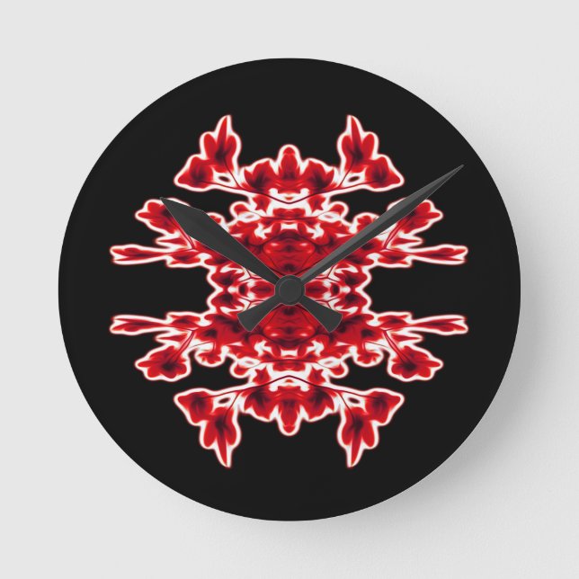 Black White Red Graphic Abstract Pattern Round Clock (Front)