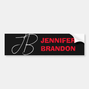 Black White Red Handwriting Monogram Add Name Bumper Sticker