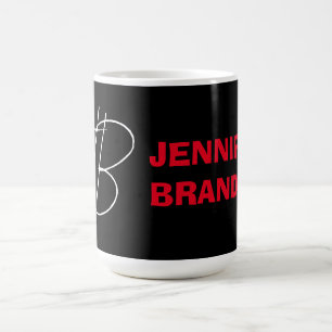 Black White Red Handwriting Monogram Add Name Coffee Mug
