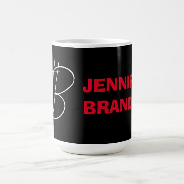 Black White Red Handwriting Monogram Add Name Coffee Mug (Center)