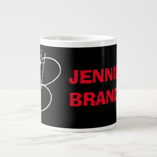 Black White Red Handwriting Monogram Add Name Large Coffee Mug