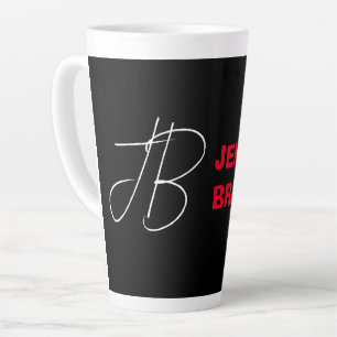 Black White Red Handwriting Monogram Add Name Latte Mug