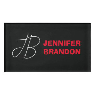 Black White Red Handwriting Monogram Add Name Tag