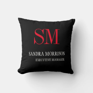 Black White Red Handwriting Monogram Minimalist Cushion