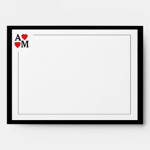 Black White & Red Heart Initials Wedding Envelope