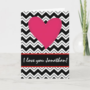 Black White Red Heart Name Personalized Valentine Holiday Card