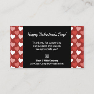Black White Red Hearts Valentine's Day Thank You Business Card