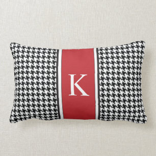 Black White Red Houndstooth Pattern Lumbar Cushion