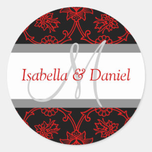 Black White Red Initial Monogram Stickers