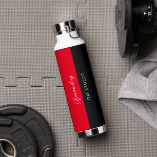 Black White Red Logo Name Makeup Artist  Water Bottle