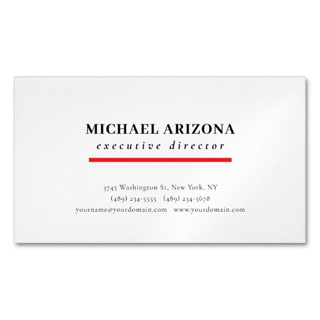 Black White Red Minimalist Simple Plain  Magnetic Business Card (Front)