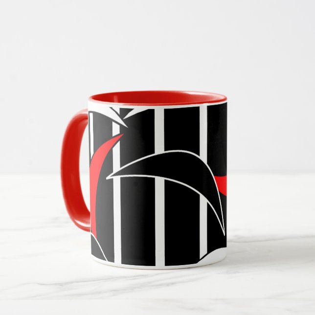 Black, white, red modern art mug (Front Left)