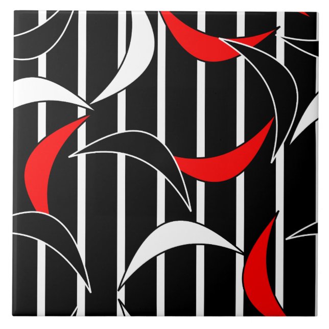 Black, white, red modern art tile (Front)