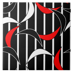 Black, white, red modern art tile