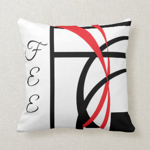 Black White Red Modern Curved Design Throw Pillow
