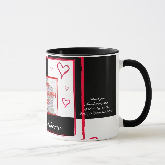 Black white red modern love heart photo frame mug (Right)