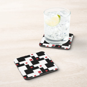 Black White Red Modern Vintage Patchwork Coaster