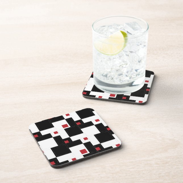 Black White Red Modern Vintage Patchwork Coaster (Right Side)