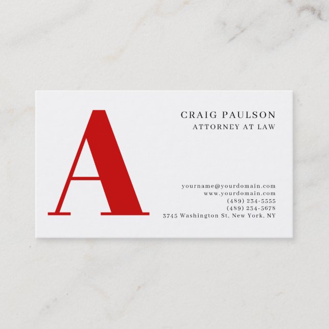 Black White Red Monogram Attorney Business Card (Front)