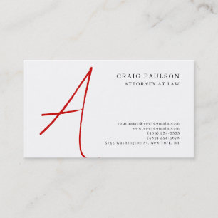Black White Red Monogram Attorney Business Card